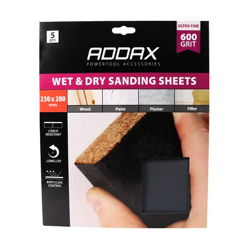 TIMCO Wet & Dry Sanding Sheets - 600 Grit - Black 230 x 280mm (5 Pack)