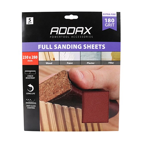 TIMCO Sanding Sheets - 180 Grit - Red 230 x 280mm (5 Pack)