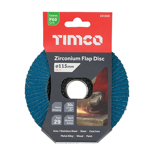 TIMCO Flap Disc - Zirconium - Type 29 Conical - P60 Grit 115 x 22.23