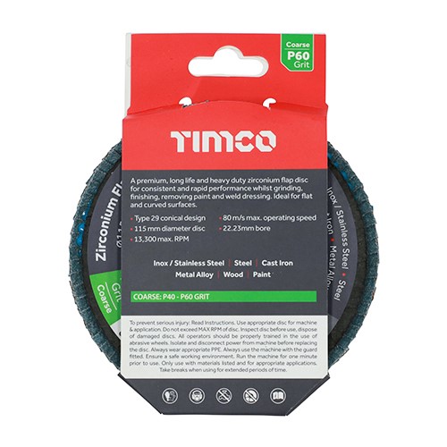 TIMCO Flap Disc - Zirconium - Type 29 Conical - P60 Grit 115 x 22.23