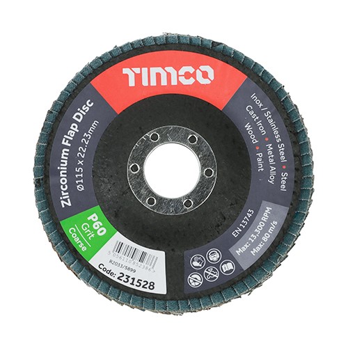 TIMCO Flap Disc - Zirconium - Type 29 Conical - P60 Grit 115 x 22.23