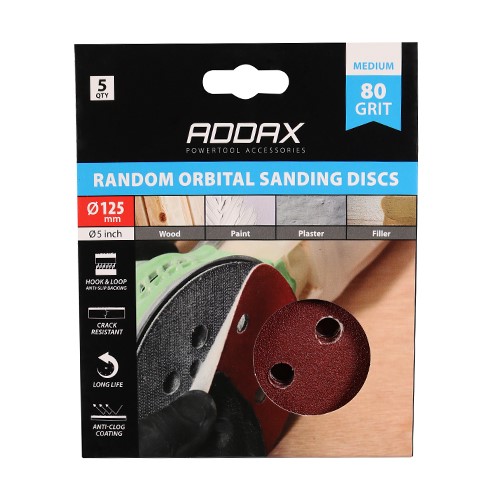 TIMCO Random Orbital Sanding Discs - 80 Grit - Red 125mm (5 Pack)
