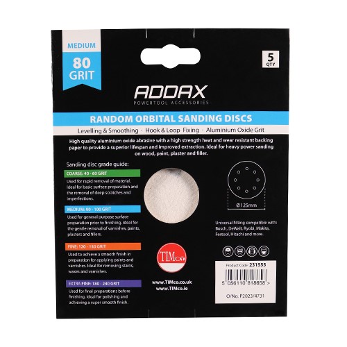 TIMCO Random Orbital Sanding Discs - 80 Grit - Red 125mm (5 Pack)