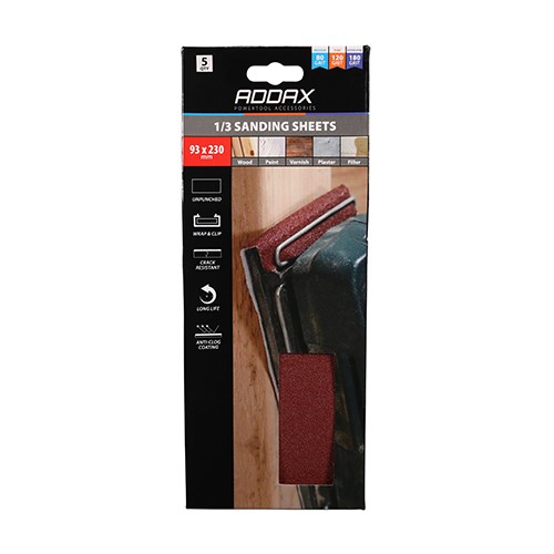 TIMCO 1/3 Sanding Sheets - Mixed - Red - Unpunched 93 x 230mm (80/120/180) (5 Pack)