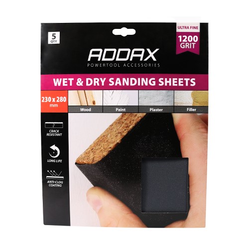 TIMCO Wet & Dry Sanding Sheets - 1200 Grit - Black 230 x 280mm (5 Pack)