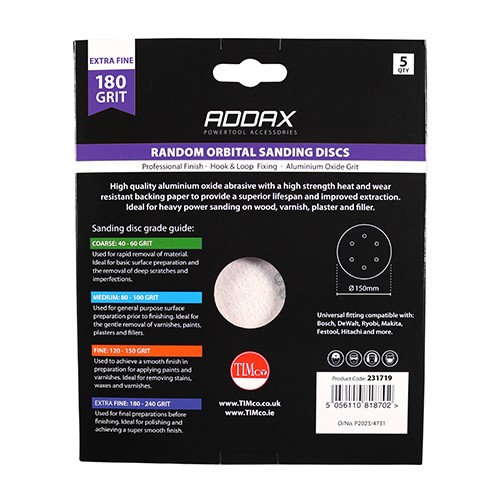 TIMCO Random Orbital Sanding Discs - 180 Grit - Red 150mm (5 Pack)