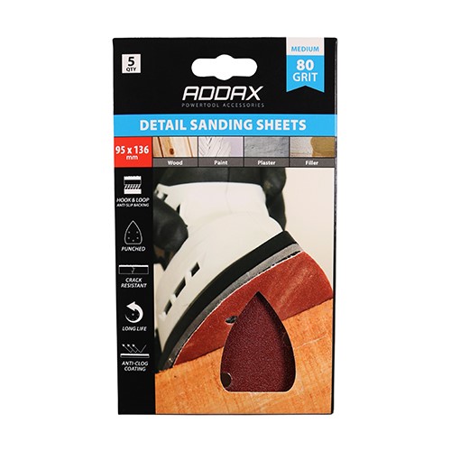 TIMCO Detail Sanding Pads - 80 Grit - Red 95 x 136mm (5 Pack)