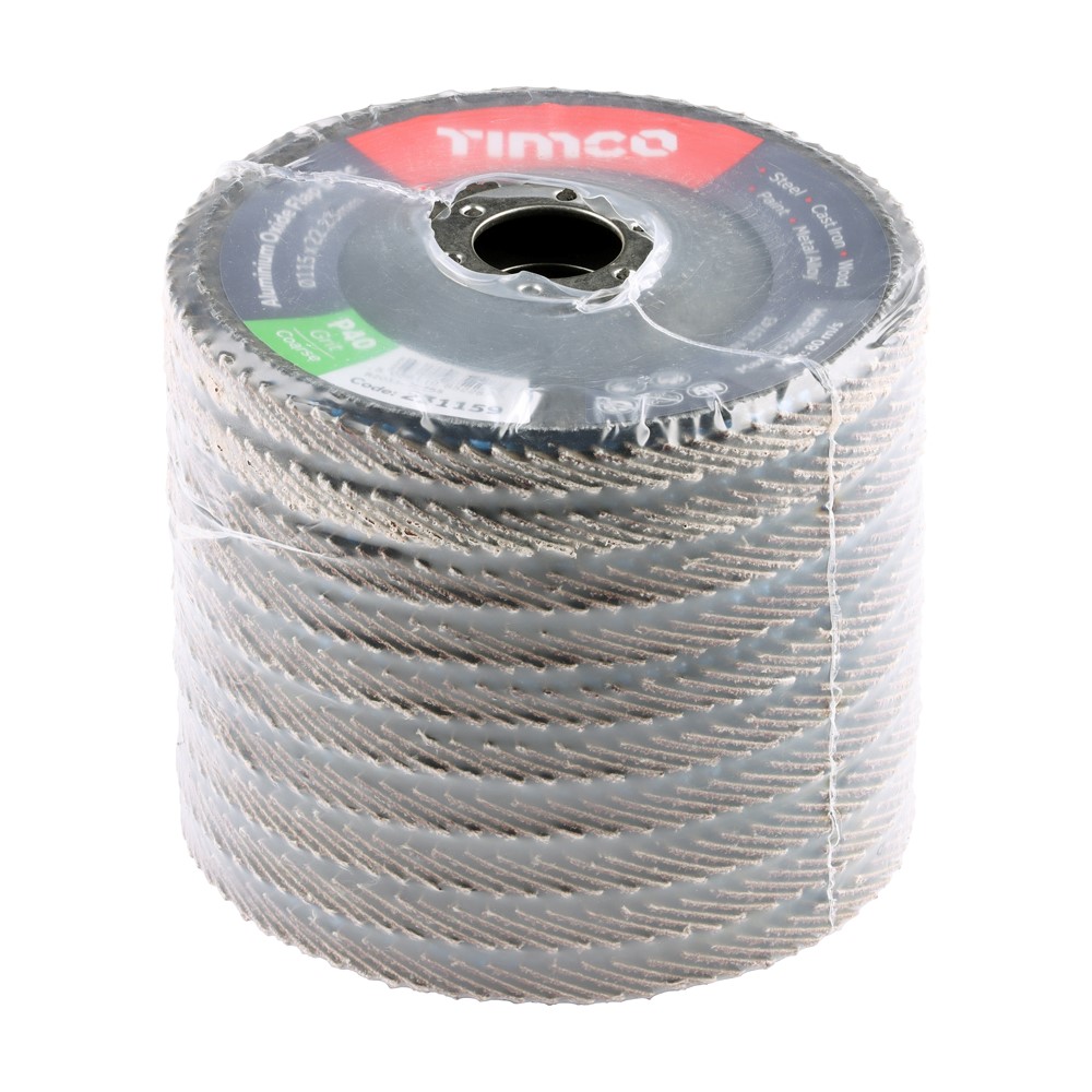 TIMCO Aluminium Oxide Flap Disc P40 Set 115 x 22.23mm (10 Pack)