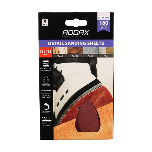 TIMCO Detail Sanding Pads - 180 Grit - Red 95 x 136mm (5 Pack)