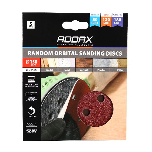 TIMCO Random Orbital Sanding Discs - Mixed - Red 150mm (80/120/180) (5 Pack)