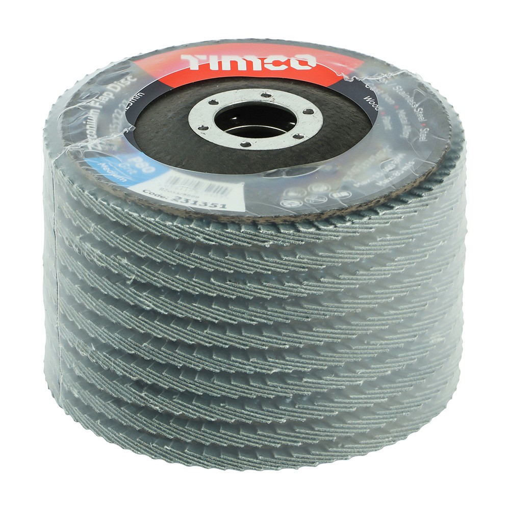 TIMCO Set of Flap Discs - Zirconium - Type 29 Conical - P80 Grit 115 x 22.23 (10 Pack)