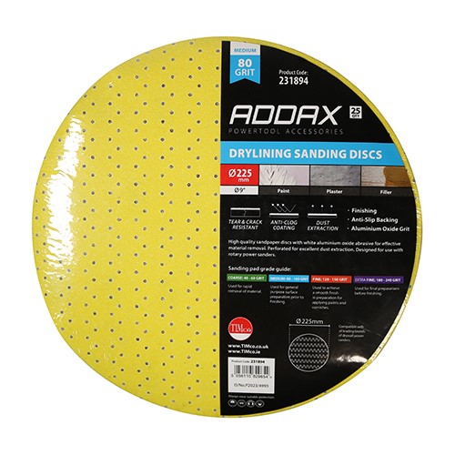 TIMCO Drylining Sanding Discs - 80 Grit 225mm (25 Pack)