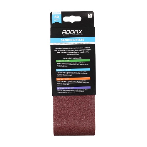 TIMCO Sanding Belts - 80 Grit - Red 75 x 457mm (5 Pack)