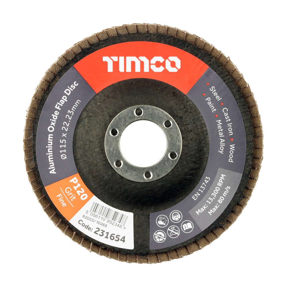 TIMCO Aluminium Oxide Flap Disc P120 Set 115 x 22.23mm (10 Pack)