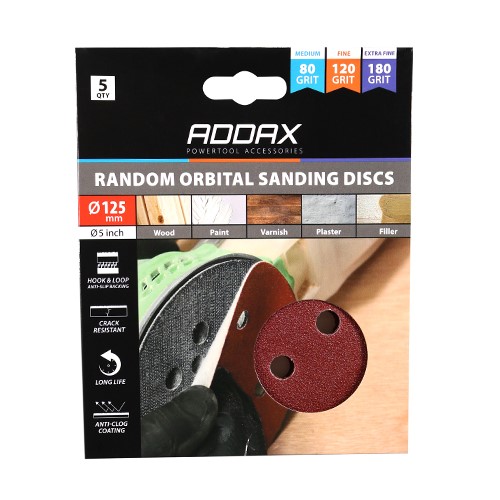 TIMCO Random Orbital Sanding Discs - Mixed - Red 125mm (80/120/180) (5 Pack)