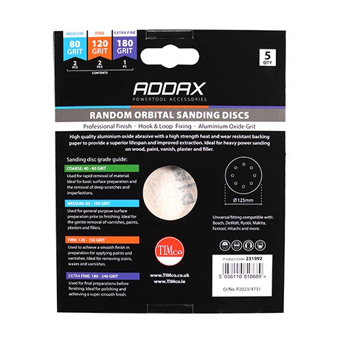 TIMCO Random Orbital Sanding Discs - Mixed - Red 125mm (80/120/180) (5 Pack)