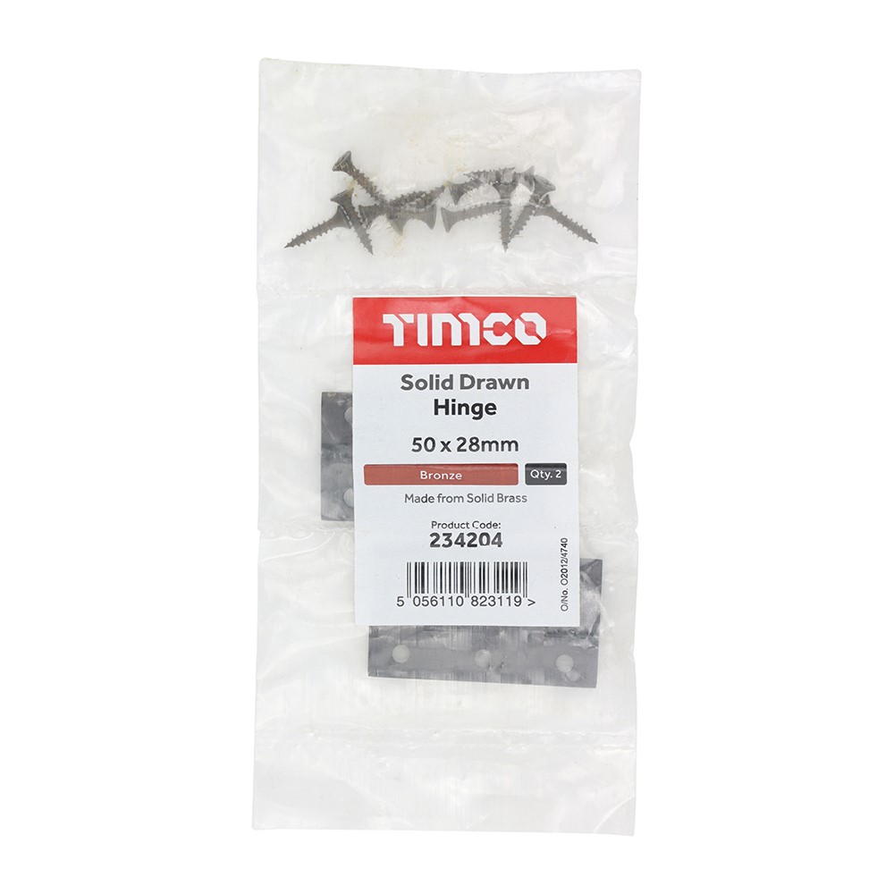 TIMCO Solid Drawn Hinge - Solid Brass - Bronze 50 x 28mm (2)