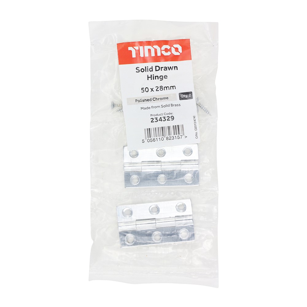 TIMCO Solid Drawn Hinge - Solid Brass - Polished Chrome 50 x 28mm (2)