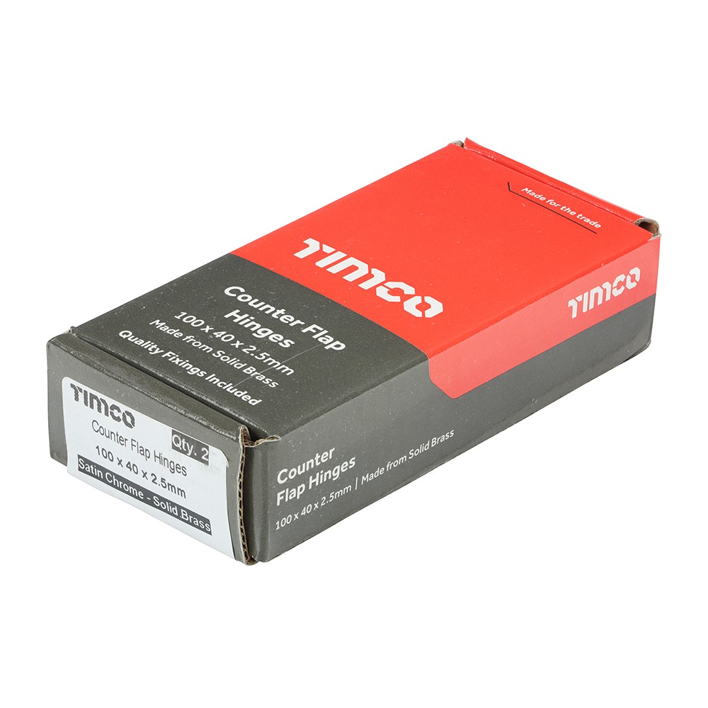 TIMCO Counterflap Hinge - Solid Brass - Satin Chrome 100 x 40mm (2 Pack)