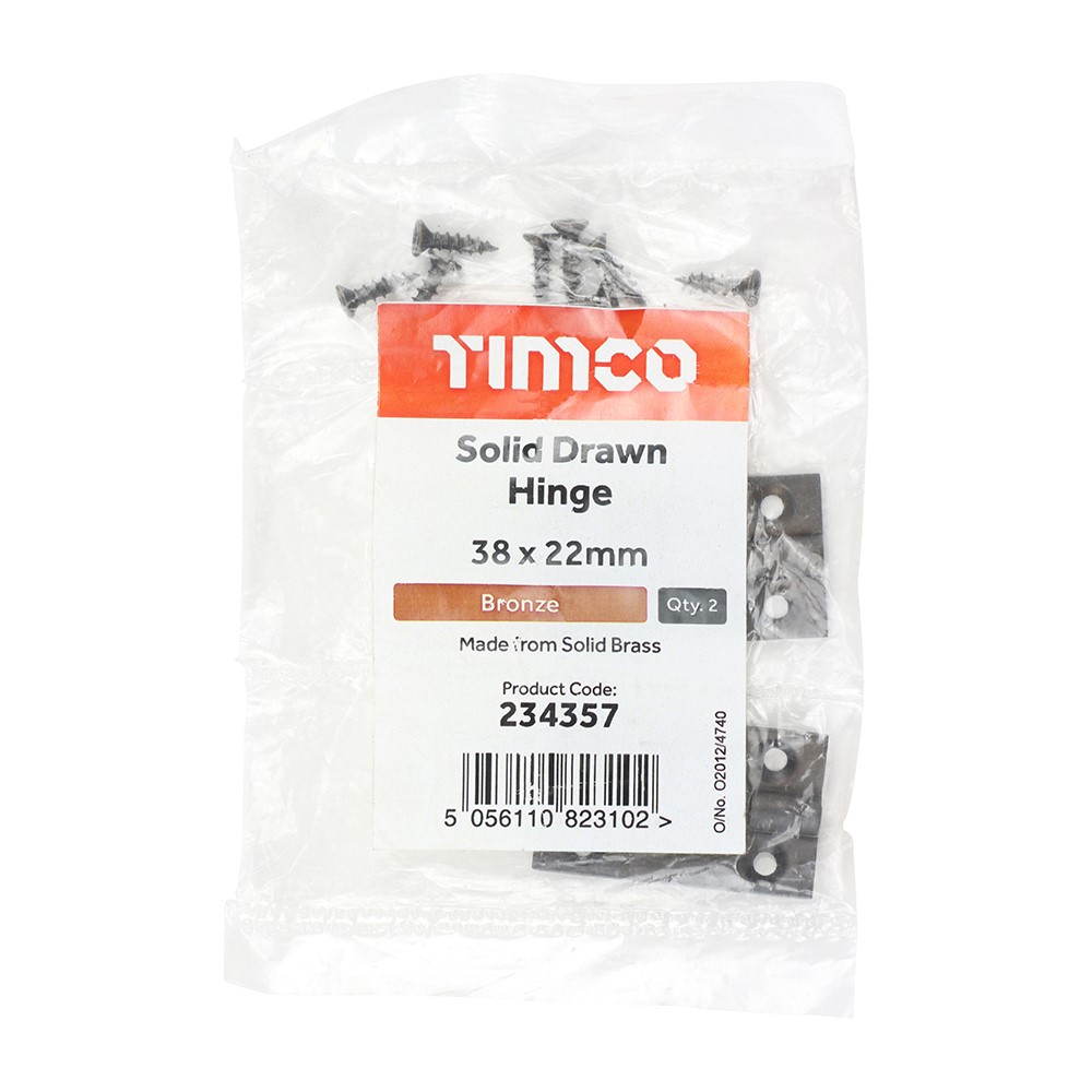 TIMCO Solid Drawn Hinge - Solid Brass - Bronze 38 x 22mm (2)