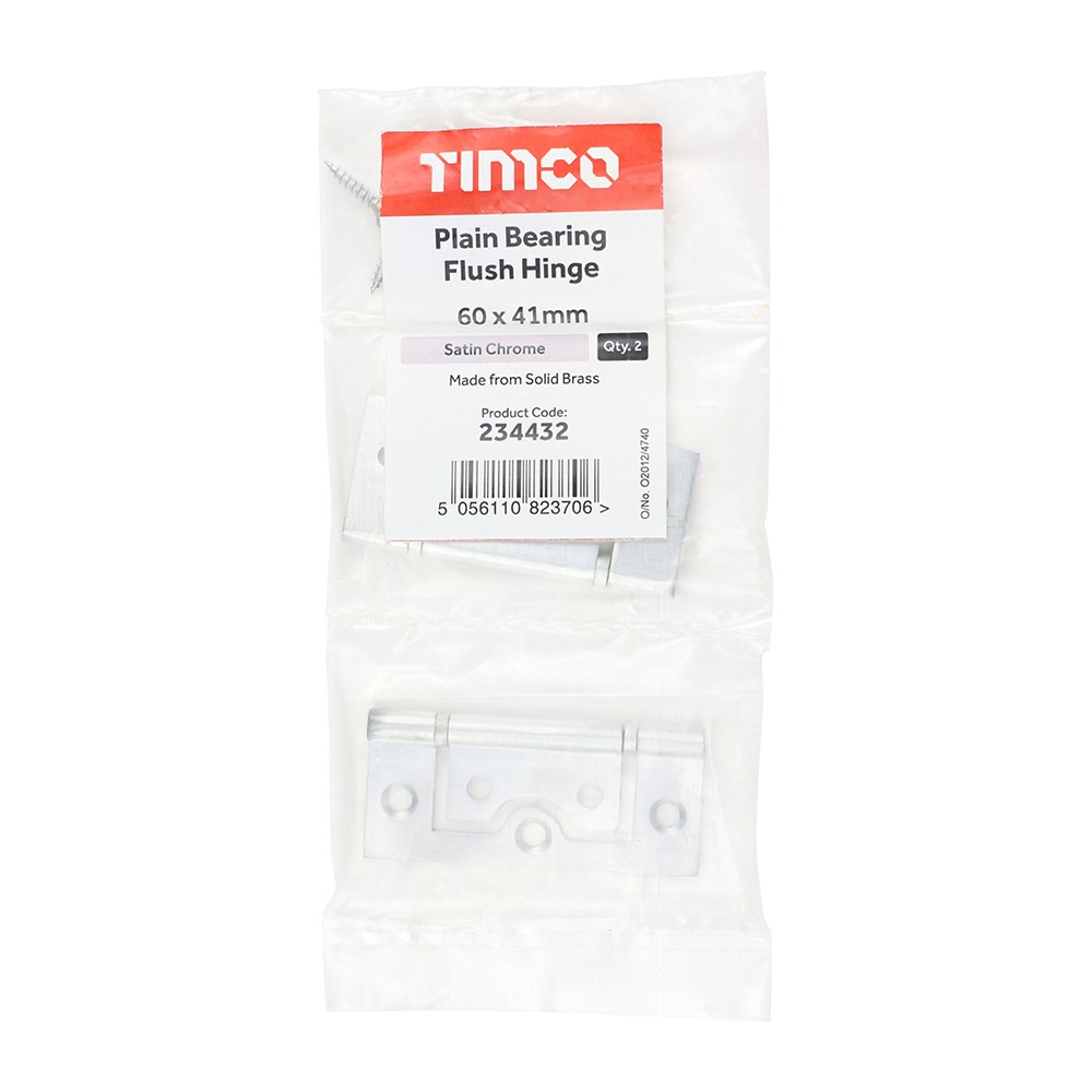 TIMCO Plain Bearing Flush Hinge - Solid Brass - Satin Chrome 60 x 41mm (2)
