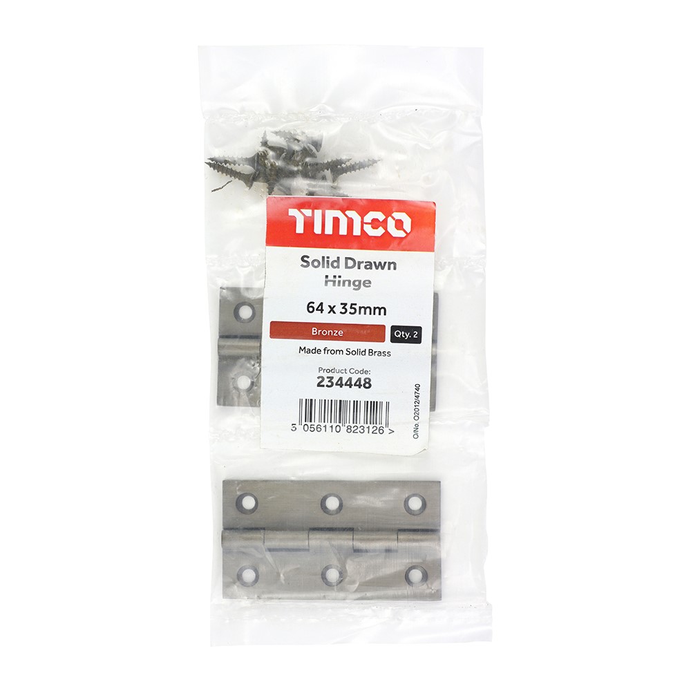 TIMCO Solid Drawn Hinge - Solid Brass - Bronze 64 x 35mm (2)