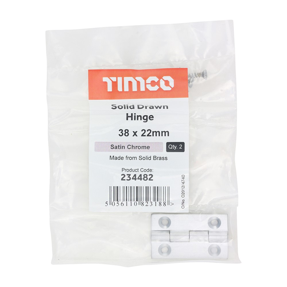 TIMCO Solid Drawn Hinge - Solid Brass - Satin Chrome 38 x 22mm (2)