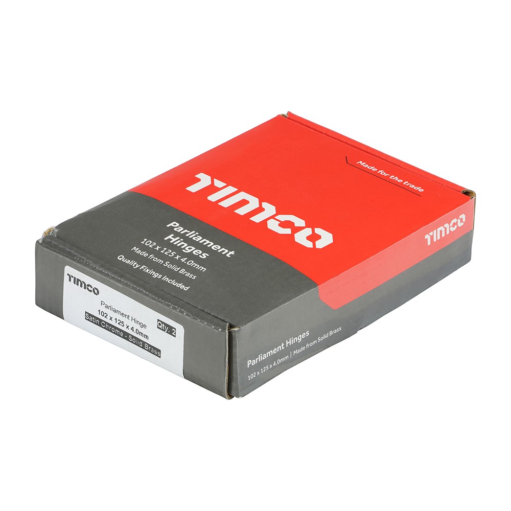 TIMCO Parliament Hinge (488) - Solid Brass - Satin Chrome 102 x 125mm (2 Pack)