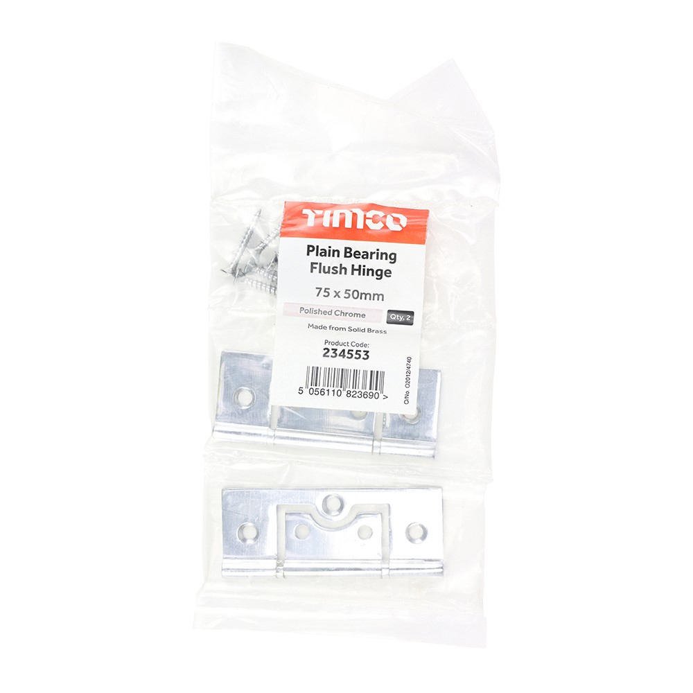 TIMCO Plain Bearing Flush Hinge - Solid Brass - Polished Chrome 75 x 50mm (2)