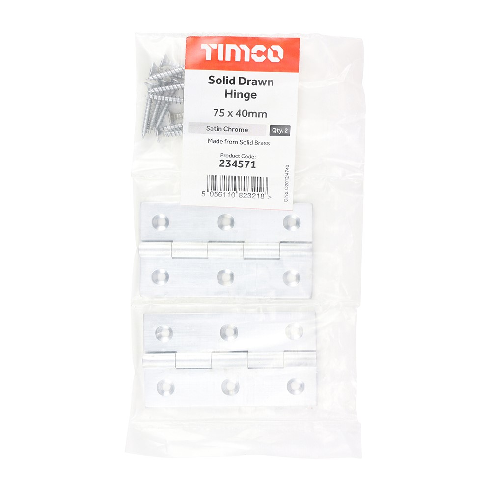 TIMCO Solid Drawn Hinge - Solid Brass - Satin Chrome 75 x 40mm (2)