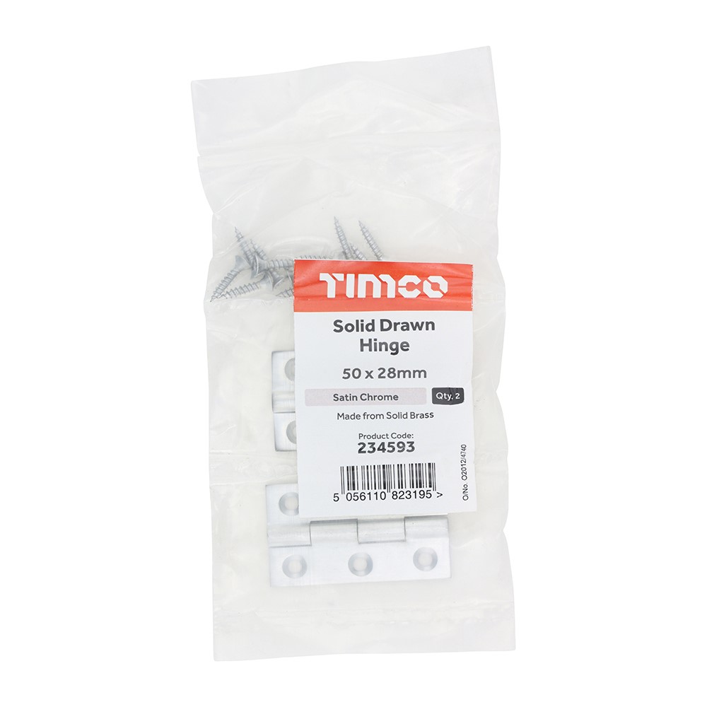 TIMCO Solid Drawn Hinge - Solid Brass - Satin Chrome 50 x 28mm (2)