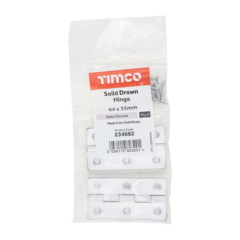 TIMCO Solid Drawn Hinge - Solid Brass - Satin Chrome 64 x 35mm (2)