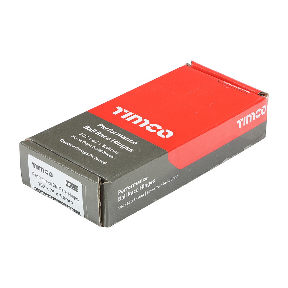 TIMCO Performance Ball Race Hinge - Solid Brass - Polished Brass 102 x 76mm (2 Pack)