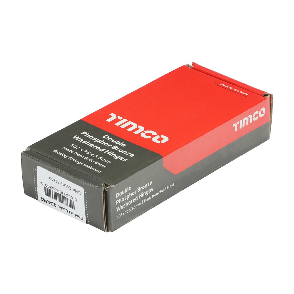 TIMCO Double Phosphor Bronze Washered Butt Hinge - Solid Brass - Bronze 102 x 75mm (2 Pack)