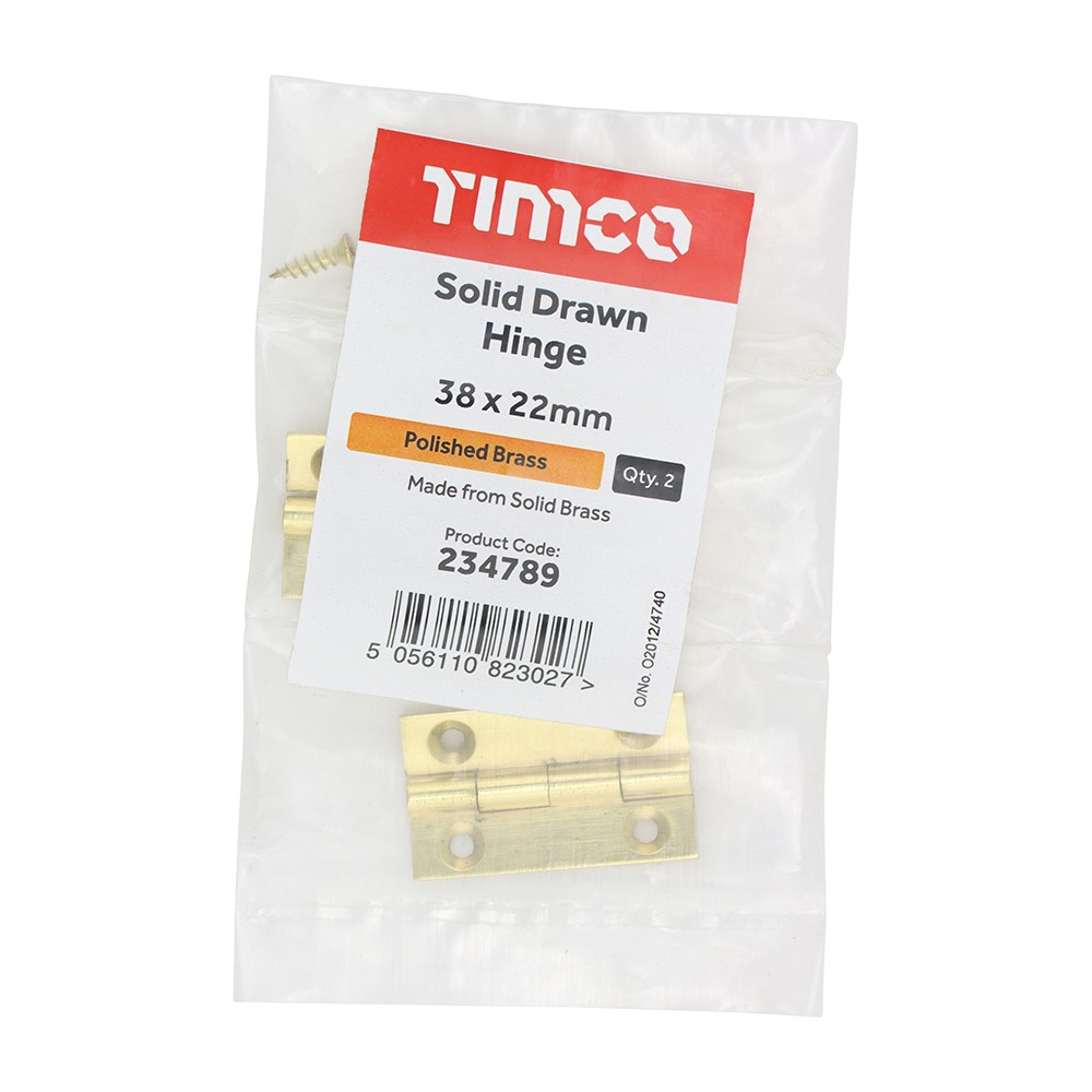 TIMCO Solid Drawn Hinge - Solid Brass - Polished Brass 38 x 22mm (2)