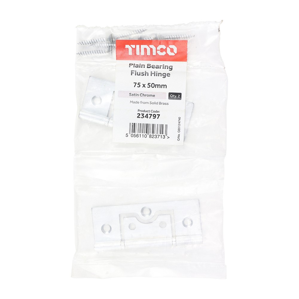 TIMCO Plain Bearing Flush Hinge - Solid Brass - Satin Chrome 75 x 50mm (2)