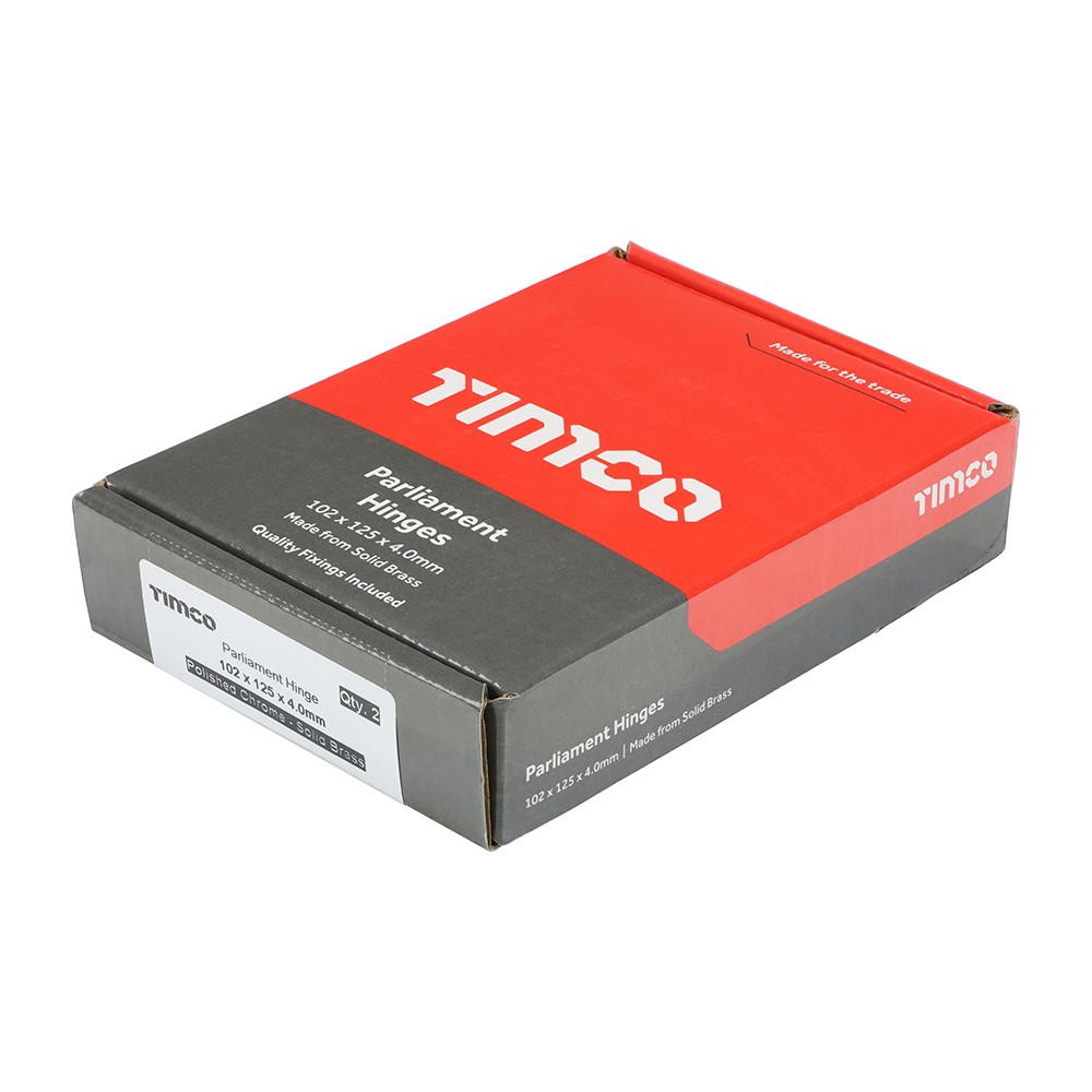 TIMCO Parliament Hinge (488) - Solid Brass - Polished Chrome 102 x 125mm (2 Pack)