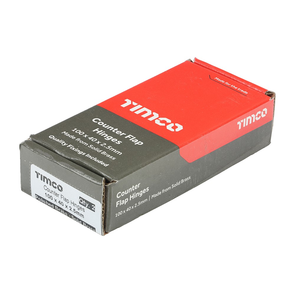 TIMCO Counterflap Hinge - Solid Brass - Polished Brass 100 x 40mm (2 Pack)