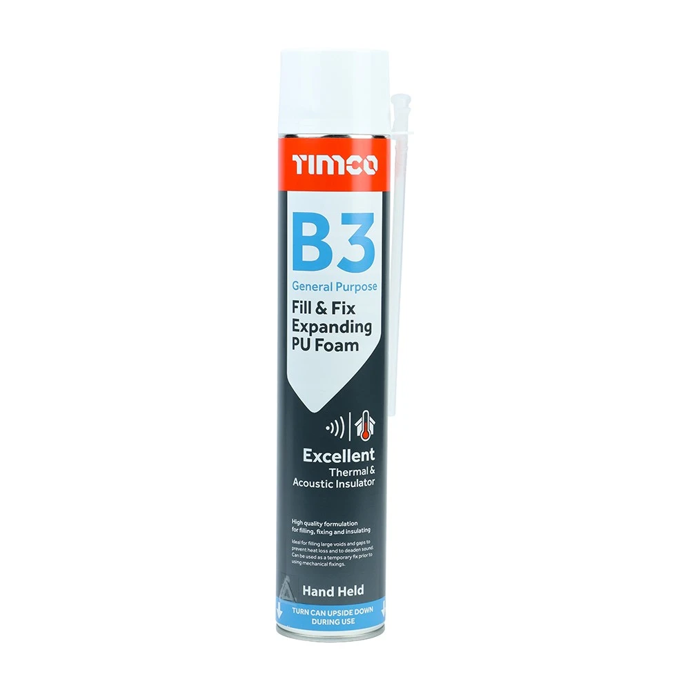 TIMCO B3 General Purpose Fill & Fix Expanding PU Foam - Hand Held 750ml (Pack of 12)