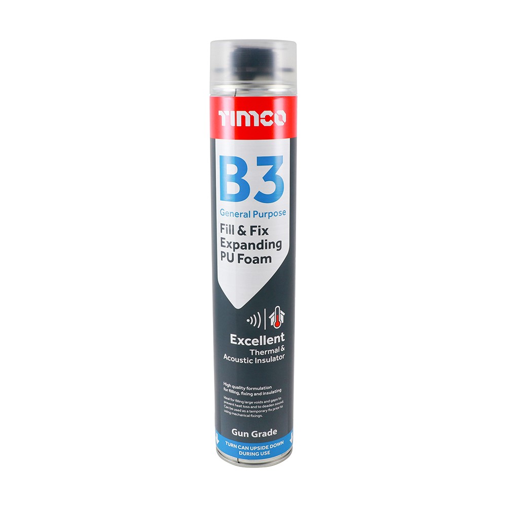 TIMCO B3 General Purpose Fill & Fix Expanding PU Foam - Gun Grade 750ml (Pack of 12)