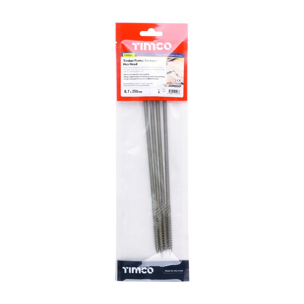 TIMCO Hex Head Timber Screws Green 6.7 x 250mm (4 Pack)