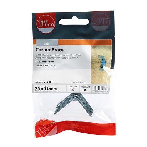 TIMCO Corner Braces - Zinc 25 x 25 x 16mm (4)