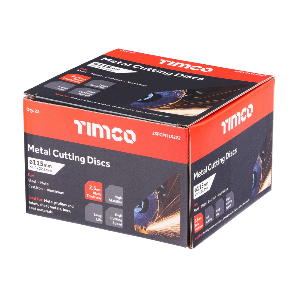 TIMCO Metal Cutting Discs - 115mm x 22.2mm x 2.5mm (25 pack)