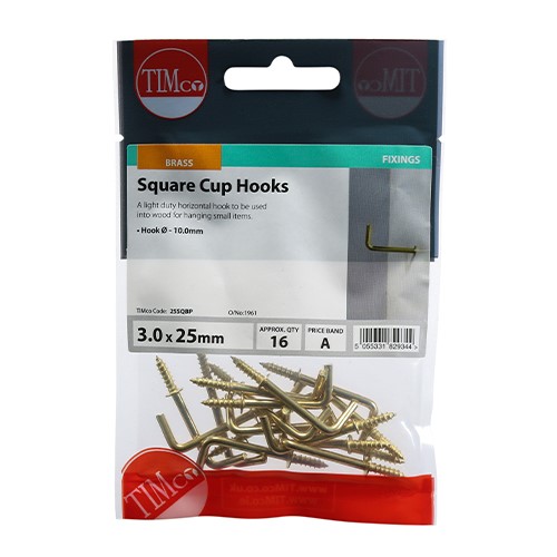 TIMCO Cup Hooks - Square - Electro Brass 25mm (16)