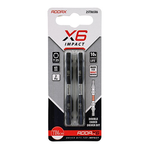 TIMCO Impact Driver Bits - TX - Double Ended TX25 x 65mm (2 Pack)