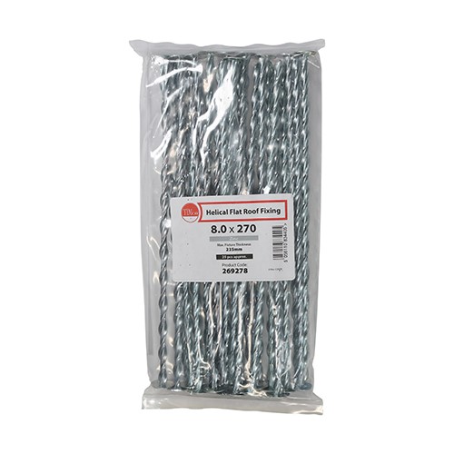 TIMCO Helical Flat Roof Fixing - Zinc 8.0 x 270mm (25 Bag)