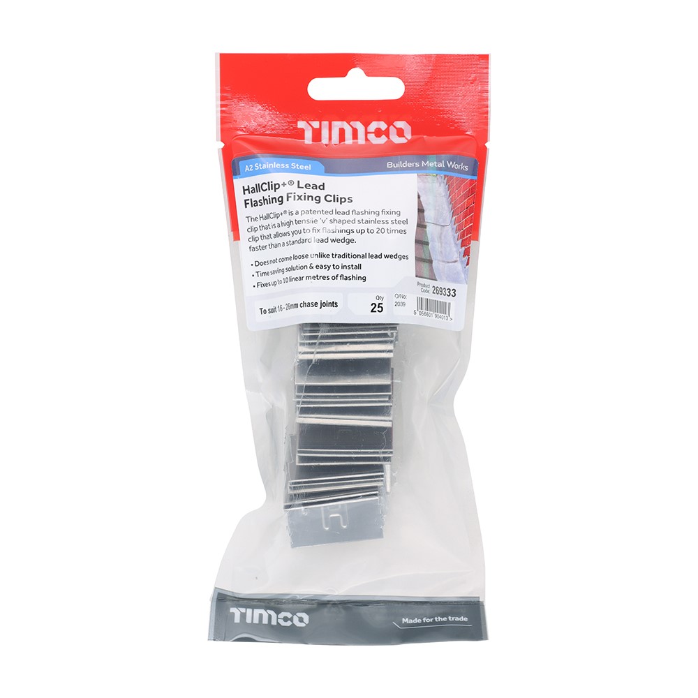 TIMCO HallClip+® Lead Flashing Fixing Clips To suit 16 - 26mm chase jointsmm (25)