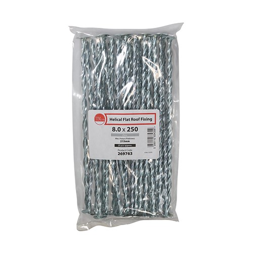 TIMCO Helical Flat Roof Fixing - Zinc 8.0 x 250mm (25 Bag)