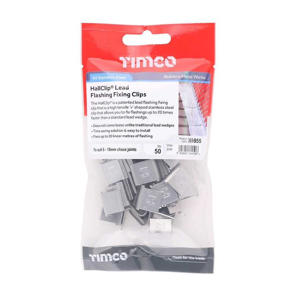TIMCO HallClip® Lead Flashing Fixing Clips To suit 6 - 18mm chase jointsmm (50)