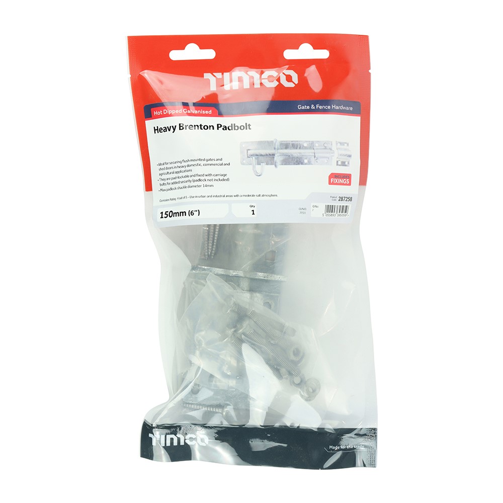 TIMCO Heavy Brenton Padbolt - Hot Dipped Galvanised 6